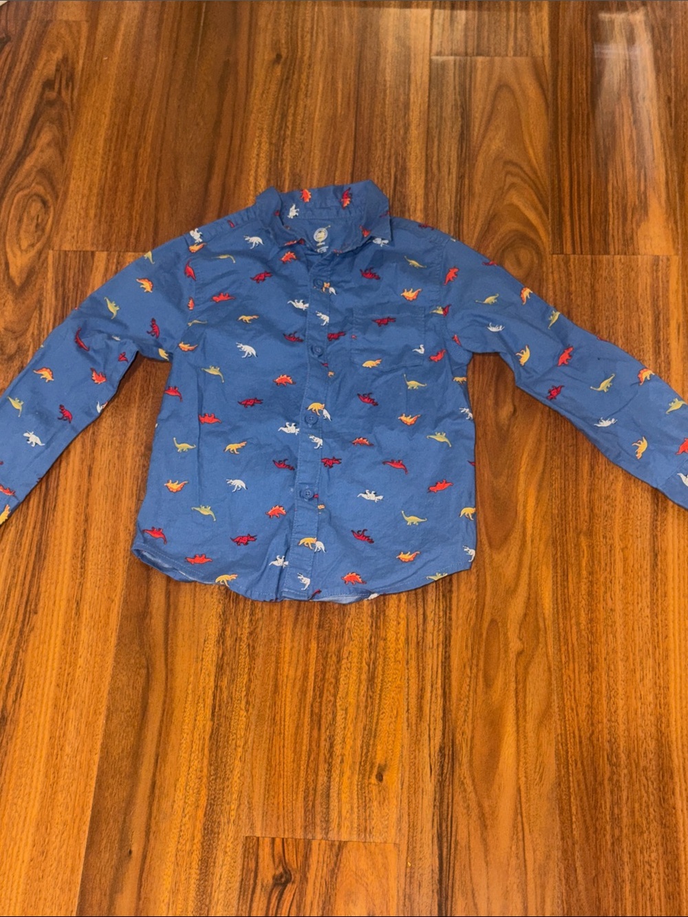 wonder nation Blue Button-Up Shirt with Red, Yellow & White Dino Print